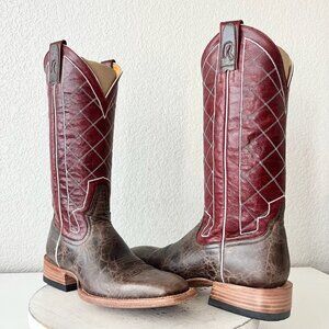 Rod Patrick Mens Cowboy Boots 9A Brown Mocha Bison Leather Square Toe Western